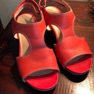 Naturalizer Orange Leather Wedge Sandals